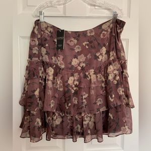 NWT Ralph Lauren Tiered Skirt: Mauve Floral w/Purple Undertone Lined Zip 14W